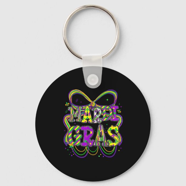 Chaveiro Fat Tuesday Mardi Gras Coquette Bow Kids Girls Wom (Frente)