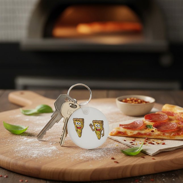 Chaveiro Fatias de Pizza de Cogumelo Feliz (Criador carregado)
