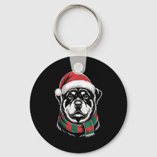 Chaveiro Fato de Natal de Cachorro Rottweiler Chapéu Cachec