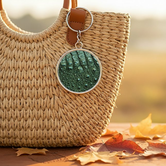 Chaveiro Faux Alligator Leather Impressão (Green Alligator Skin Texture Keychain)