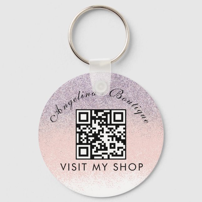 Chaveiro Faux Glitter Business QR Code Monogrammed   (Frente)