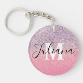 Chaveiro Faux Glitter Duas Cores Rosa Roxo Monogramado
