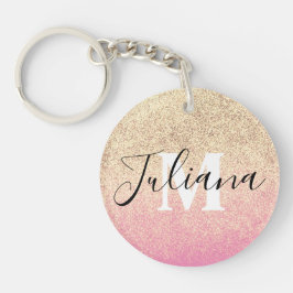 Chaveiro Faux Glitter Duas Toneladas Rosa Dourado Monograma