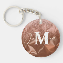 Chaveiro Faux Glitter Marrom Monograma de Metal Polido