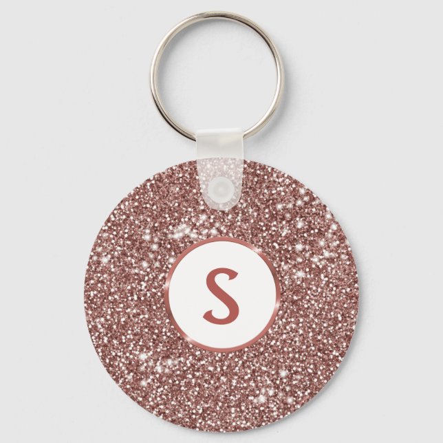 Chaveiro Faux Rose Gold Glitter Texture & Monogram (Frente)