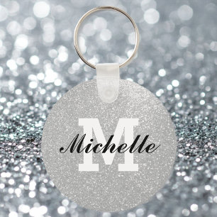 Chaveiro Faux silver glitter monogram key chain