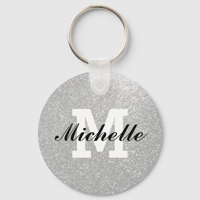 Chaveiro Faux silver glitter monogram key chain (Frente)