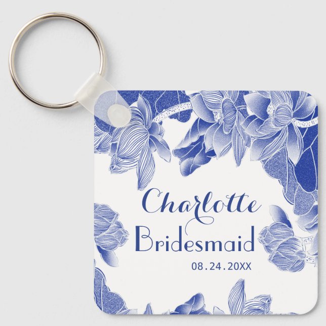 Chaveiro Favor de Casamento de Bridesmaid White Azul Person (Frente)