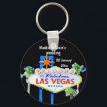 Chaveiro Favor de Casamento de Las Vegas<br><div class="desc">O favor do casamento de Las Vegas - uma chaveiro personalizada que apresenta a famosa bem-vinda ao fabuloso sinal de Las Vegas. Altere o texto,  bem como a cor e o estilo da fonte,  clicando em personalizar e,  na próxima tela,  selecione "clique para personalizar mais".</div>