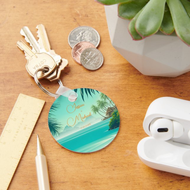 Chaveiro Favor de casamento de praia personalizado (Mesa)