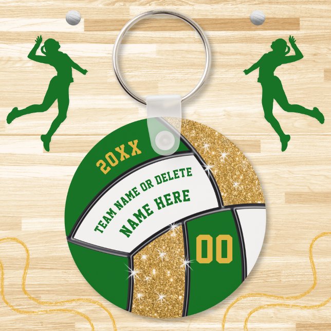 Chaveiro Favor do Partido do Voleibol Personalizado Verde e (Personalized Volleyball Souvenirs. Cheap volleyball gifts. Green and Gold, volleyball party favors.)
