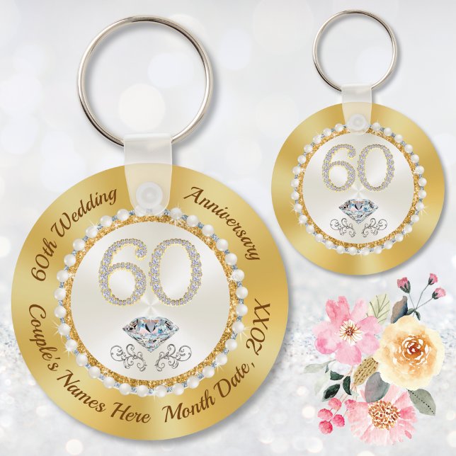 Chaveiro Favores do 60º Aniversário Personalizados pela Dia (Custom, 60th anniversary party favor ideas. 60th wedding anniversary decorations party supplies.)
