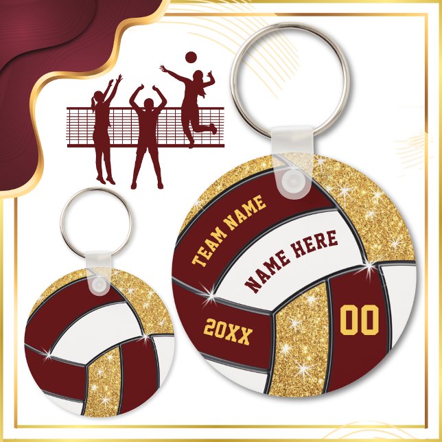 Chaveiro Favoritos para festas baratos de voleibol, Maroon, (Volleyball Party Favors. Volleyball party favors and Personalized volleyball keychains. Burgundy.)