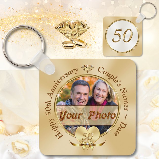 Chaveiro Favoritos para festas personalizados de 50 anos, (PHOTO Personalized 50th Anniversary Party Favors. 50th wedding anniversary favors souvenirs. 50 year)