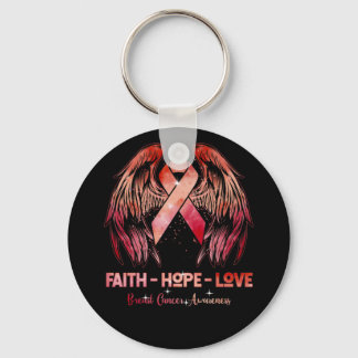 Chaveiro Fé esperança ama cancer mama asas cor-de-rosa