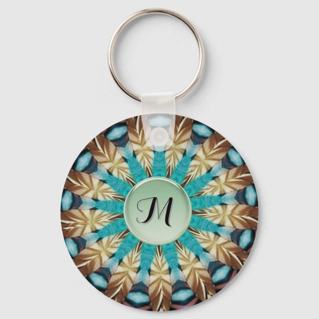 Chaveiro Feather Teal, Brown, Blue e Green Mandala (Verso)