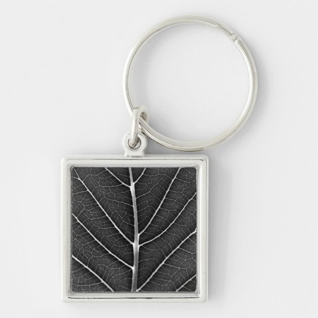 Chaveiro Fecho de folhas brilhantes a preto e branco (Frente)