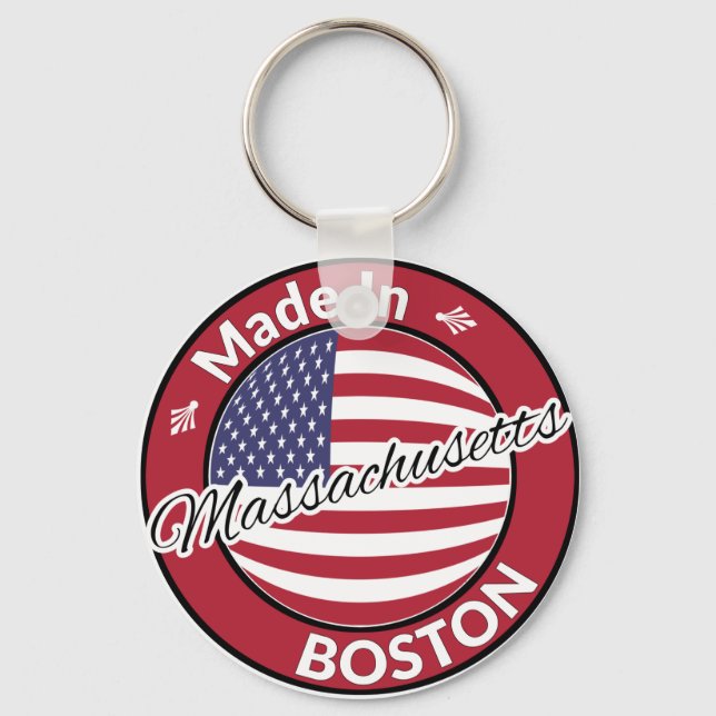 Chaveiro Feito em Boston Massachusetts USA Flag (Frente)