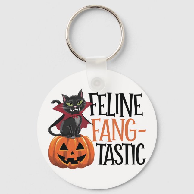 Chaveiro Feline Fang-tastic Halloween Vamire Cat Design (Frente)