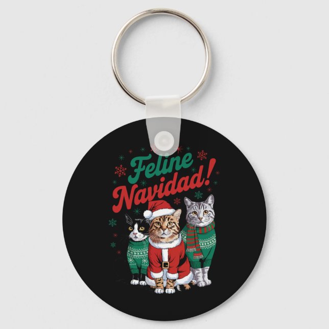 Chaveiro Feline Navidad Funny Cat Christmas Holiday Xmas Sa (Frente)