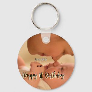 Chaveiro Feliz 1º aniversário crianças bebê mãe preto amare