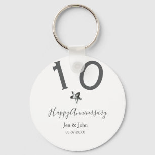 Chaveiro Feliz 10.º aniversário nome data cinza estrela de