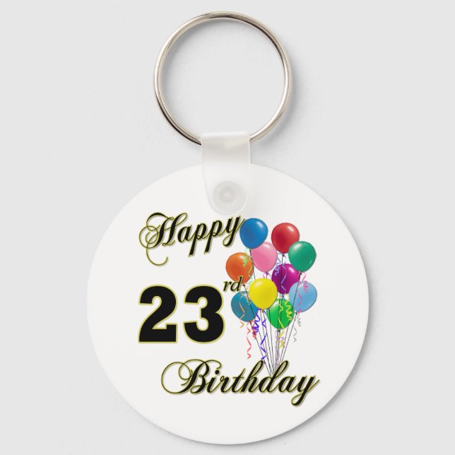 Chaveiro Feliz 23º aniversário dos presentes com balões (Frente)