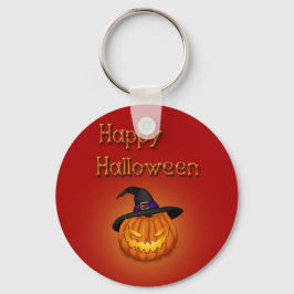 Chaveiro Feliz Abóbora de Halloween com chapéu