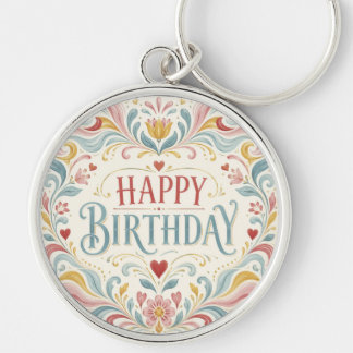 Chaveiro Feliz Aniversário Arte Folclórica Escandinava Rede