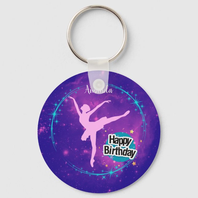 Chaveiro Feliz Aniversário Ballerina Galaxy Personalizado (Frente)