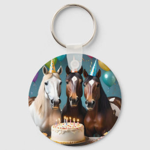 Chaveiro Feliz Aniversário Cavalos Vestindo Chapéus De Fest