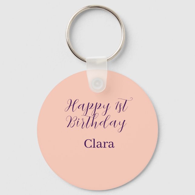 Chaveiro Feliz aniversário de 1 ano laranja roxo boho retrô (Frente)