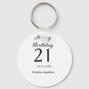 Chaveiro Feliz aniversário de 21 anos letra negrito simples