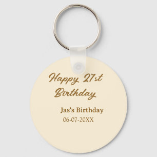 Chaveiro Feliz aniversário de 21 anos nome data amarelo pas