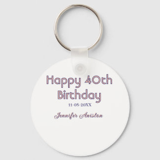 Chaveiro Feliz aniversário de 40 anos adicionar nome data r
