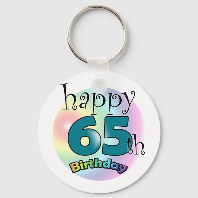 Chaveiro Feliz Aniversário de 65 anos (azul) (Frente)