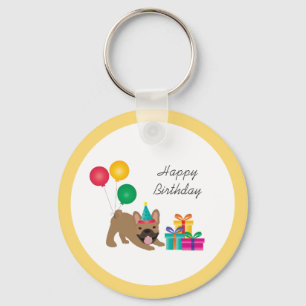 Chaveiro Feliz Aniversário do Bulldog Francês Colorido