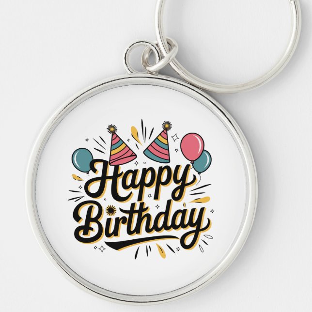 Chaveiro Feliz Aniversário Festivo (Frente)