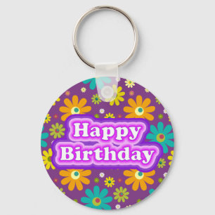 Chaveiro Feliz Aniversário Flores Hippie