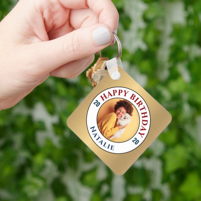 Chaveiro Feliz aniversário Foto Dourada Elegante Personaliz (Mão)