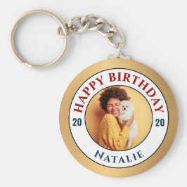 Chaveiro Feliz aniversário Foto Dourada Elegante Personaliz