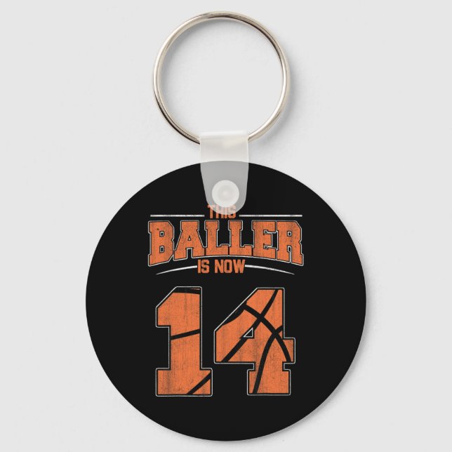 Chaveiro Feliz Aniversário, Rapazes De Basquete De 14 Anos (Frente)