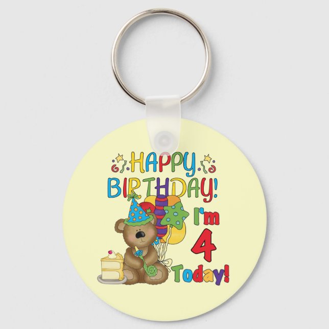 Chaveiro Feliz aniversário Teddy Bear 4th T-shirts e presen (Frente)