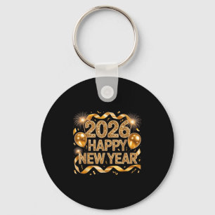 Chaveiro Feliz Ano Novo 2026 Balão Retro Divertido Família
