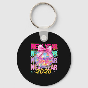 Chaveiro Feliz Ano Novo 2026 Coquette Bow & Disco Ball