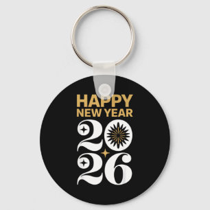 Chaveiro Feliz Ano Novo 2026 Retro Groovy Tee Noite de Ano