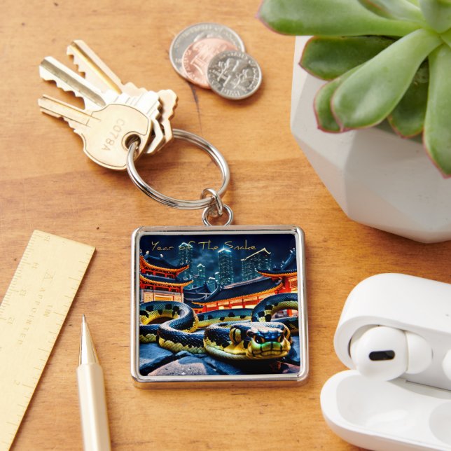 Chaveiro Feliz Ano Novo Chinês Cobra 2025 LMSqK (Mesa)