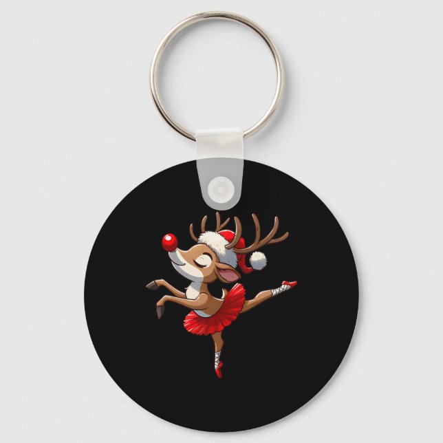 Chaveiro Feliz Balé de Natal Reindeer Dançando Balé Tea (Frente)