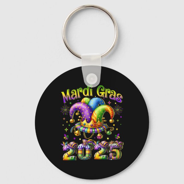 Chaveiro Feliz Carnaval de 2025 Mardi Gras Jester O (Frente)