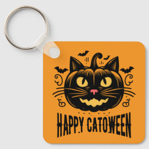 Chaveiro Feliz Catoween Gato Preto Abóbora Rosto Halloween